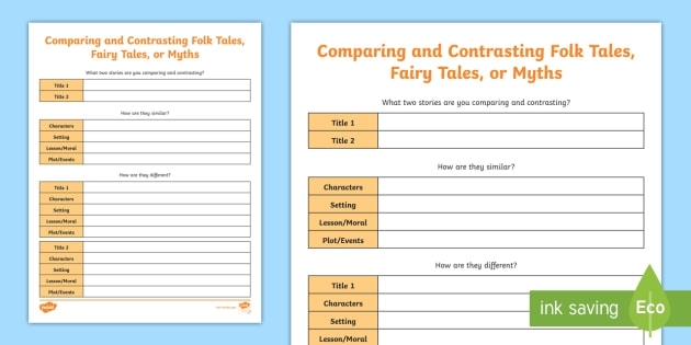 Reading worksheet for Fifth Grade Worksheet featuring a Compare and Contrast activity for myths from various cultures. Educational resource for fifth-grade reading lessons on cultural stories.