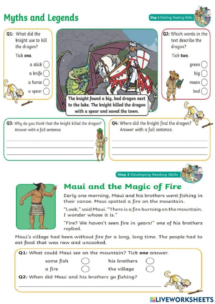 Image showcasing a reading exercise designed to help students analyze and compare cultural myths Worksheet featuring a Compare and Contrast activity for fifth graders on myths from diverse cultures
