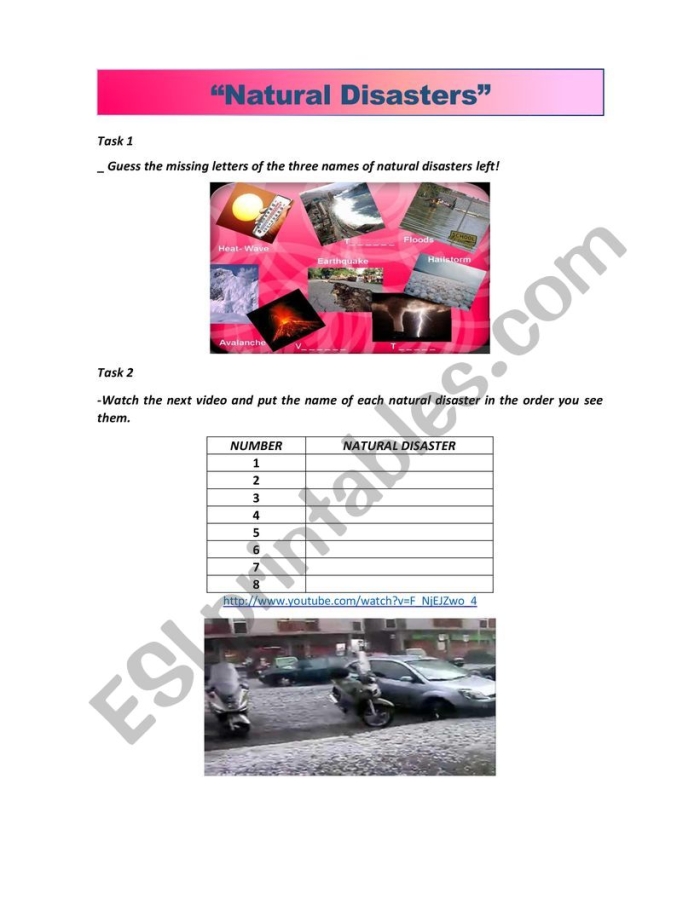 Educational resource for understanding natural disasters and their impacts Worksheet on the causes and effects of natural disasters for fifth-grade students