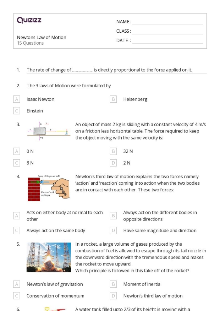 Image title: Worksheet illustrating the concept of action and reaction forces in Newton's Third Law. ALT text: A fifth grade student working on a worksheet about Newton's Third Law of motion.