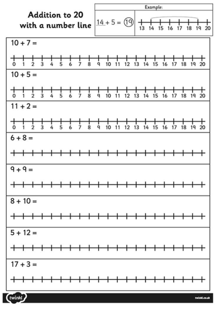 Fifth grade addition worksheet showing a number line with blank spaces to fill in fractions and decimals to reveal a hidden message