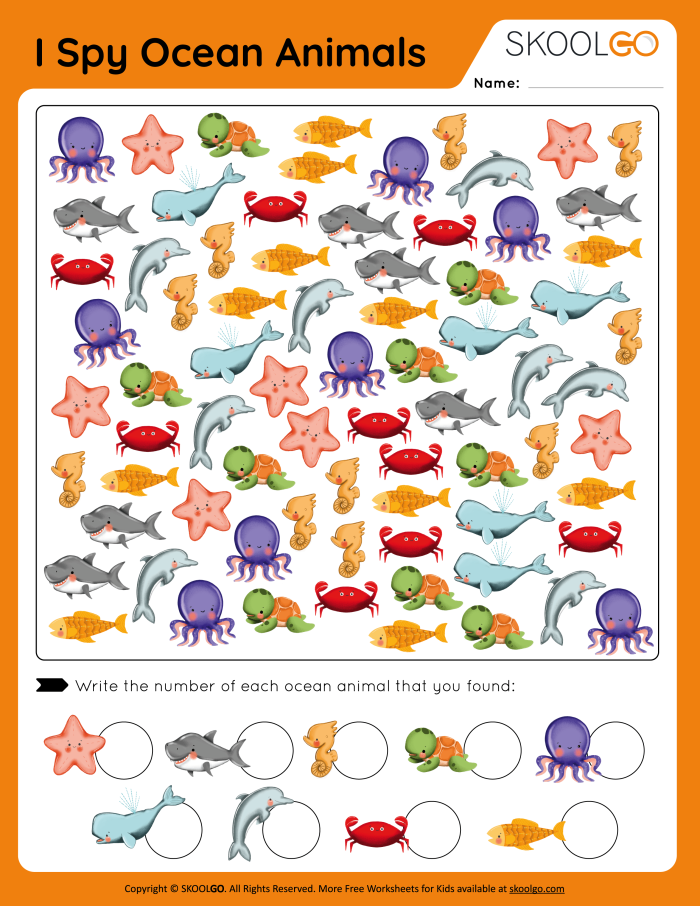 Fifth grade ocean animals crossword puzzle worksheet featuring sea life clues