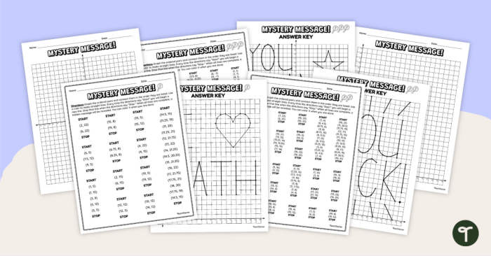 Fifth grade math worksheet featuring a detective themed coordinate grid game for plotting ordered pairs