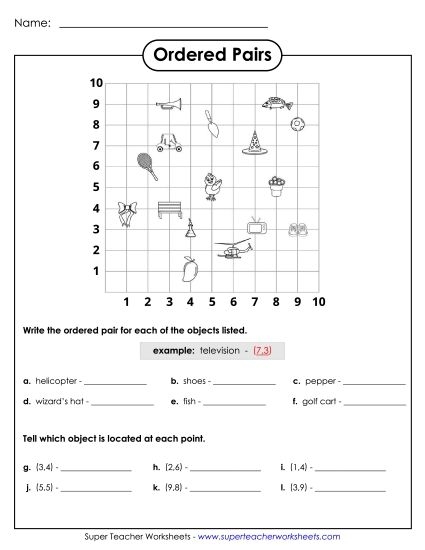 Cheerful fifth-grade worksheet for practicing ordered pairs and coordinates