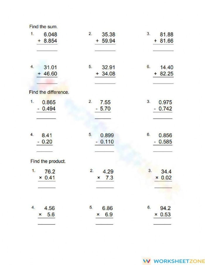 Decimal Operations: Follow the Path worksheet for engaging decimal practice Fifth-grade worksheet on decimal operations featuring a path activity for mixed calculations