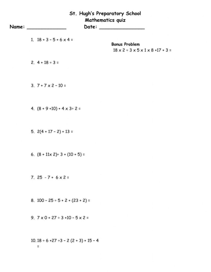 Order of Operations PEMDAS worksheet for fifth graders practicing mixed math problems