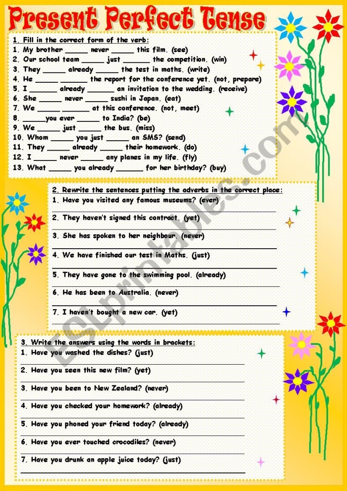 Form Perfect Verb Tenses worksheet for practicing verb usage Fifth-grade grammar worksheet featuring perfect tense verb exercises