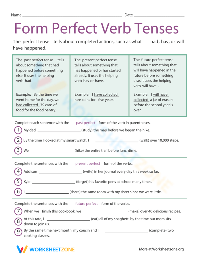 Perfect Verb Tense Worksheet for Grammar Safari Adventure Worksheet focusing on perfect verb tenses for fifth graders in Earth and Space Science