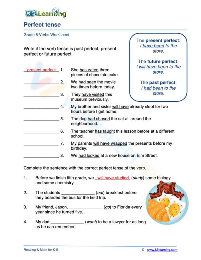 Perfect Verb Tense Worksheet for Fifth Grade Students Worksheet for mastering perfect verb tenses in a fun, engaging way.