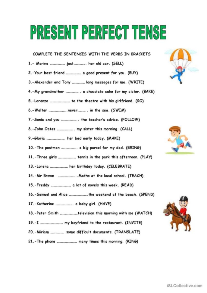 Form Perfect Verb Tenses Worksheet for Grade 5 Grammar Practice 11 Fifth grade students practicing perfect verb tense structures on a grammar worksheet