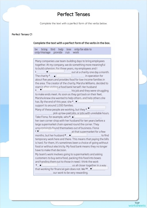 Fifth-grade grammar practice with perfect tense verbs worksheet image Perfect Verb Tenses worksheet for fifth graders to enhance grammar skills