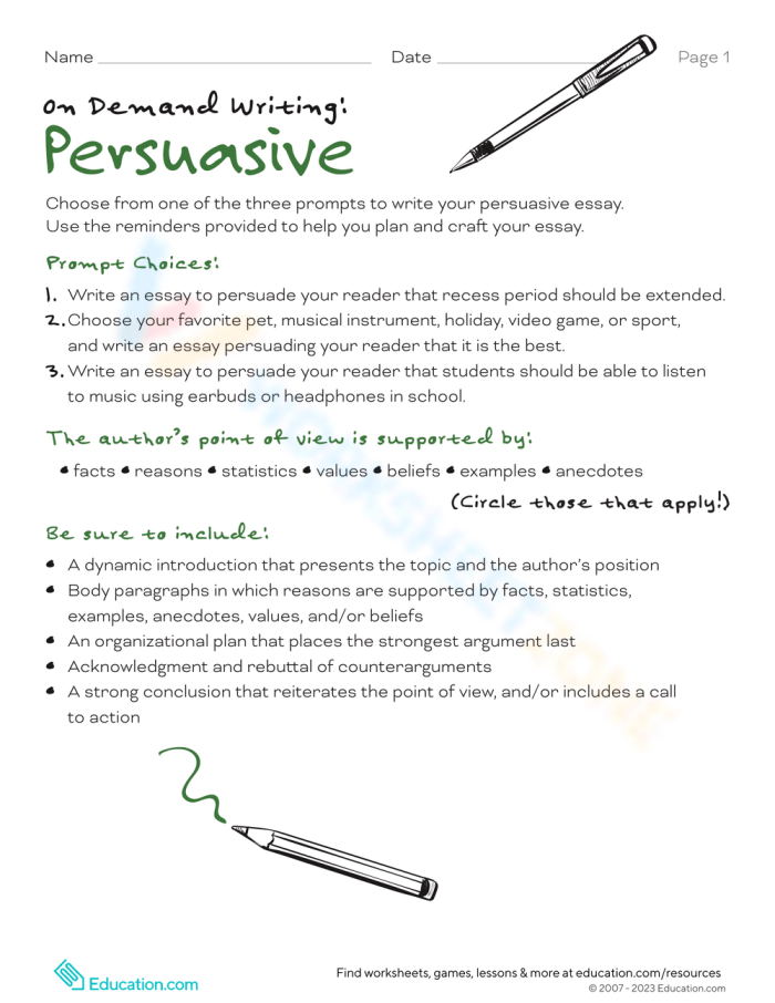 Persuasive writing worksheet for fifth graders focusing on planning and structure. Young students brainstorming ideas for a persuasive essay in a worksheet.
