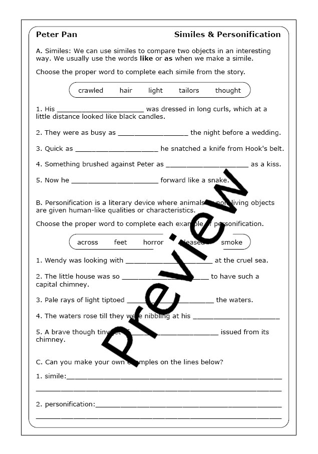 Peter Pan Reading Comprehension Exercise 24 for Fifth Grade Syllables Practice Fifth grade students completing a reading comprehension worksheet with questions about Peter Pan from a classic literature text