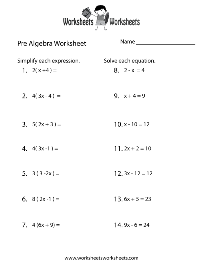 Fall themed pre-algebra mixed operations practice worksheet 8 Fifth grade pre-algebra equations worksheet featuring pumpkins and autumn leaves