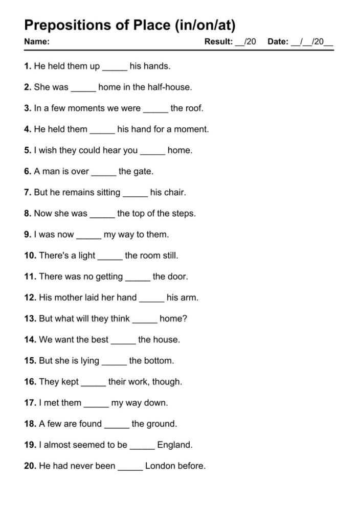 Prepositions worksheet for fifth graders focusing on sentence correction and writing skills
