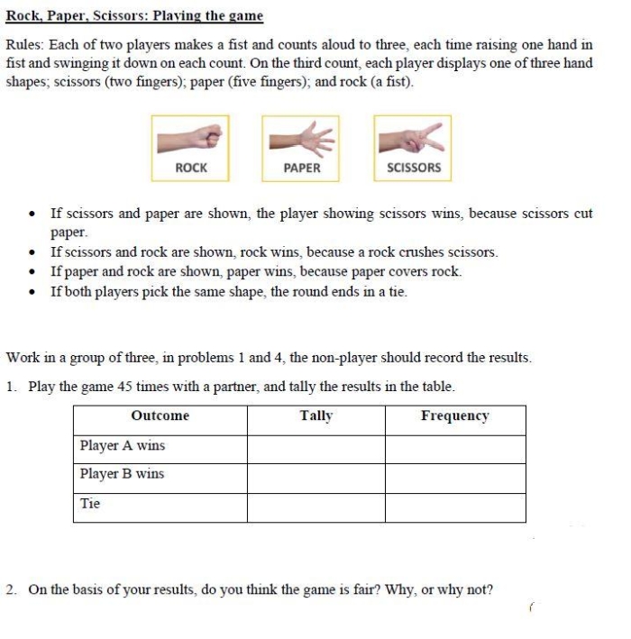 Children playing rock paper scissors game to learn probability concepts