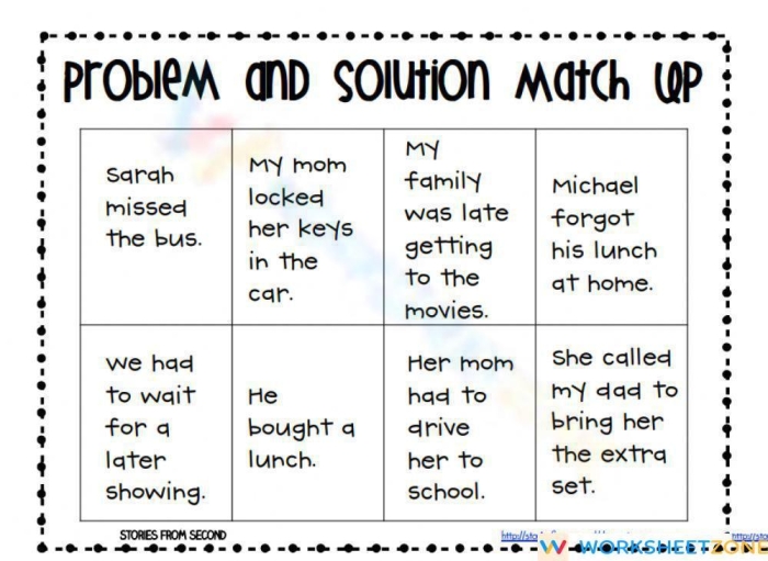 Comprehension practice focused on identifying problems and solutions in fiction stories Fifth grade students engaging with a Problem & Solution worksheet in a reading exercise