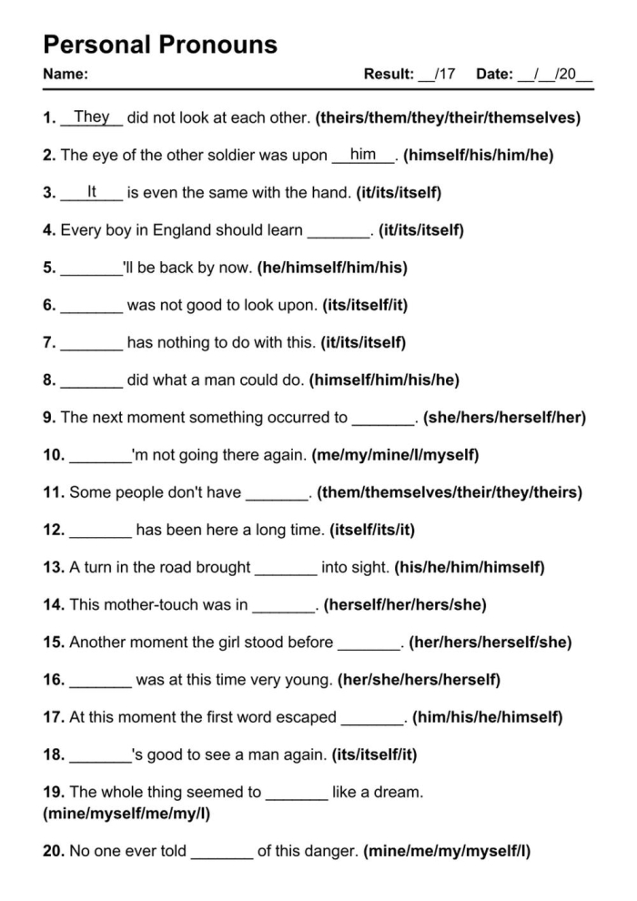 All Kinds of Pronouns Practice Worksheet for Fifth Graders Worksheet for practicing various types of pronouns including indefinite, possessive, and relative