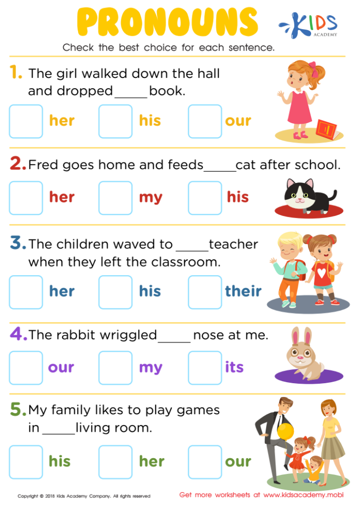 Multiplication worksheet for Fifth Grade Worksheet displaying various pronouns for fifth-grade students to practice identifying indefinite, possessive, and relative forms. All Kinds of Pronouns: Engaging practice worksheet for Grade 5 learners.