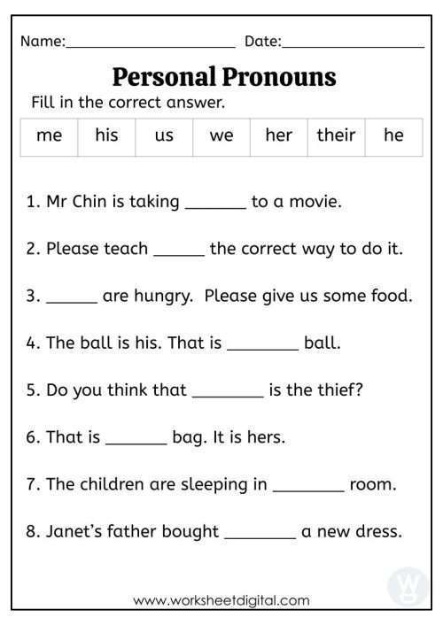 All Kinds of Pronouns Practice Worksheet for 5th Grade Students Worksheet featuring various types of pronouns for fifth graders to practice identifying them