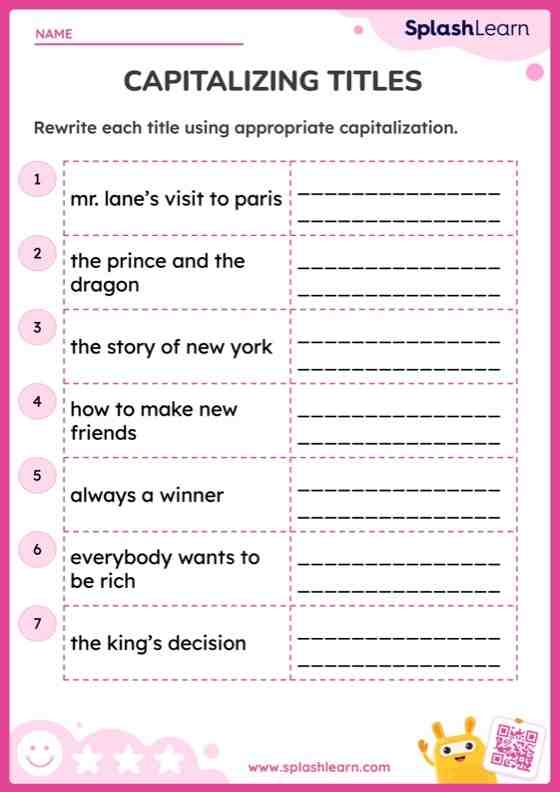 Punctuation and capitalization worksheet for fifth-grade grammar practice