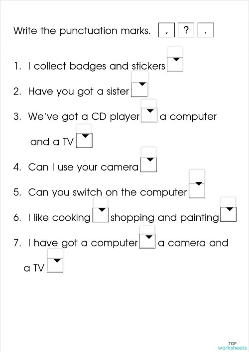 Punctuation Power Geography Worksheet 16 for Elementary Students Fifth grade geography worksheet showing punctuation practice exercises with commas and ending punctuation marks