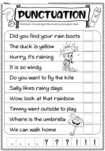 Worksheet for practicing punctuation and capitalization skills in fifth grade. Engaging activity for students to enhance their grammar knowledge.