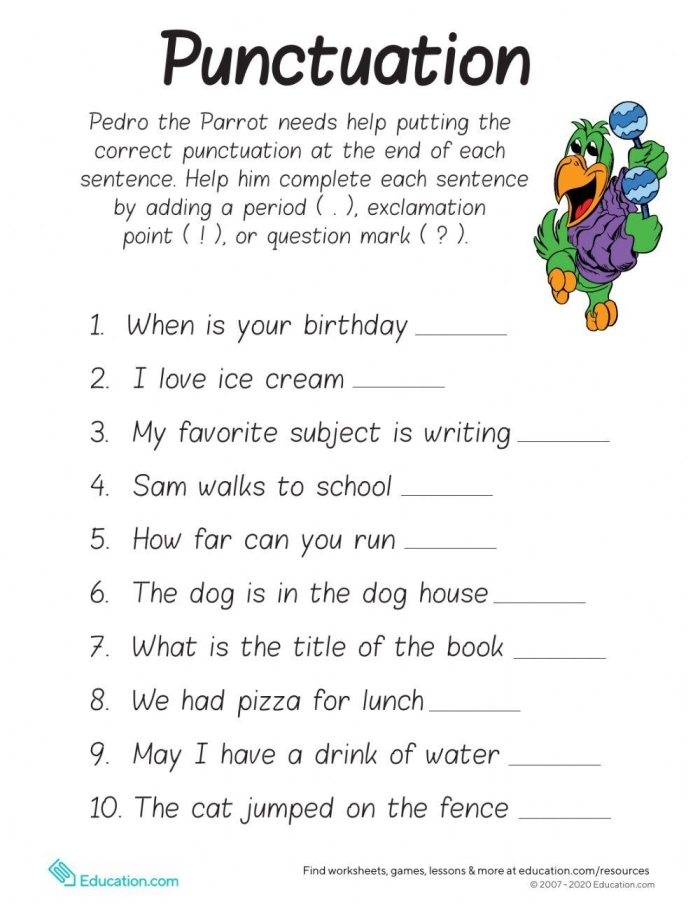 Punctuation Power! worksheet twenty geography practice for fifth graders Fifth grade student completing a geography themed Punctuation Power! worksheet about commas and terminal marks