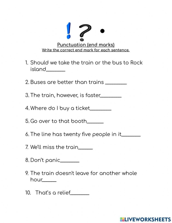 Punctuation Power worksheet 10 focused on geography grammar skills Fifth grade student practicing comma usage and terminal punctuation on a geography themed worksheet