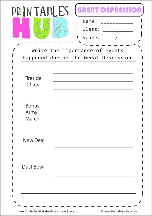 Great Depression worksheet designed for fifth-grade students to enhance reading comprehension skills