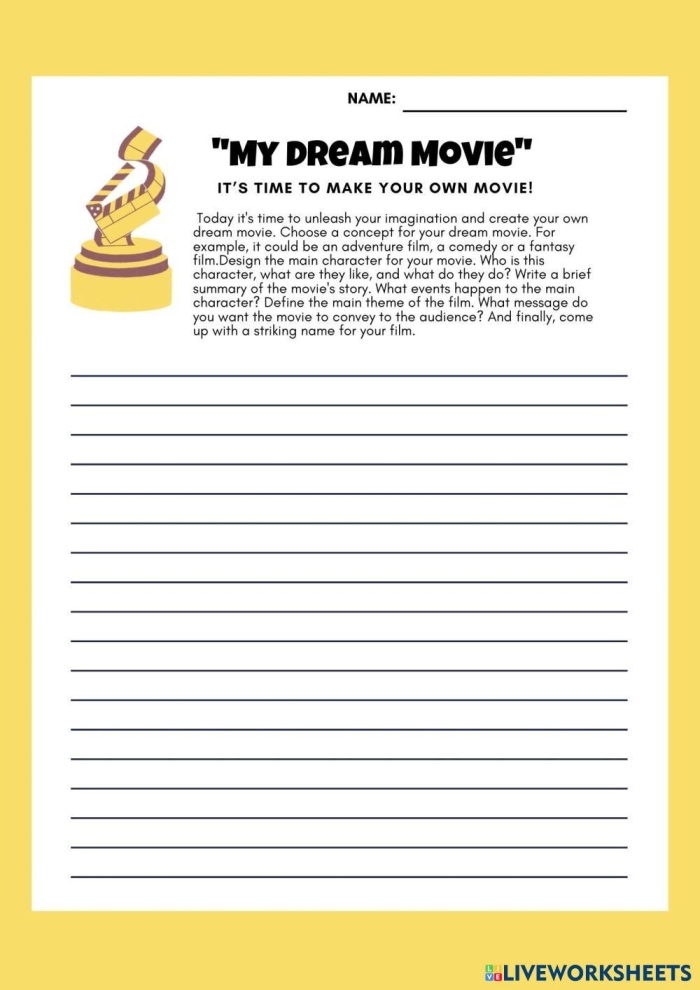 Fifth grade geometry worksheet on movies and main ideas with reading comprehension tasks