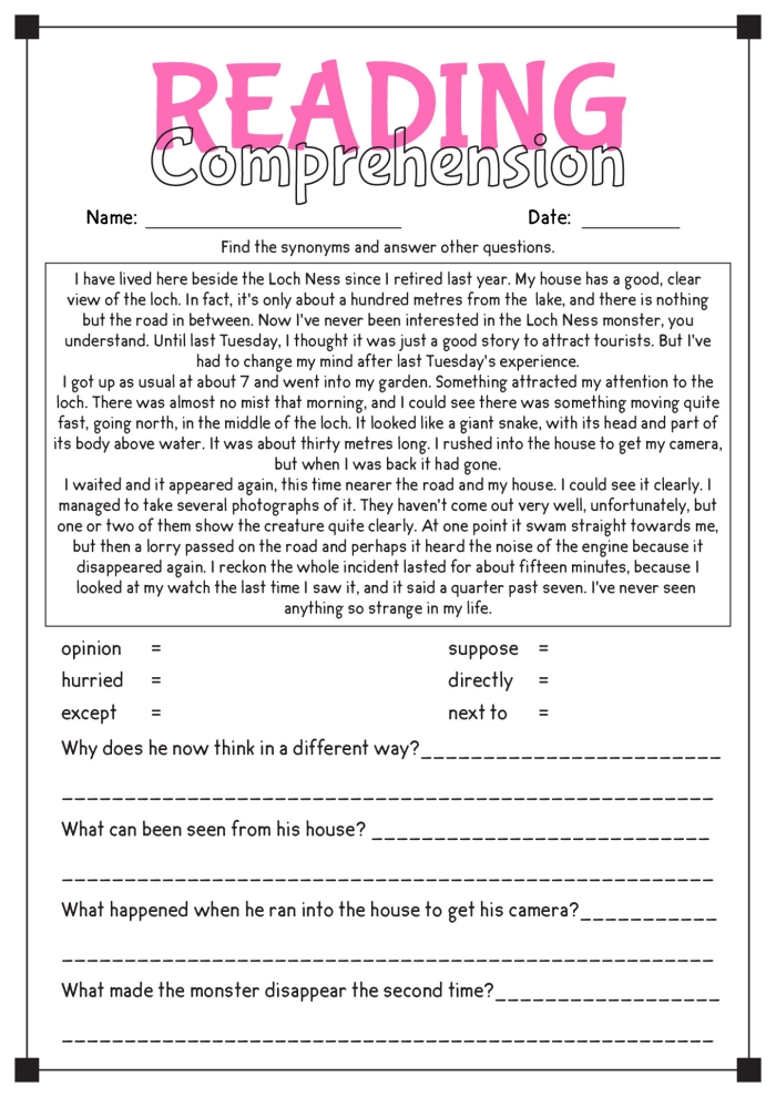 Fifth grade student practicing reading strategies on the Extended Reading Comprehension: Think Fast! worksheet