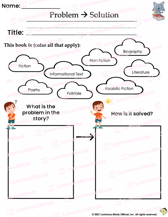 Practice with Problem & Solution worksheet for fifth-grade comprehension activities Students engaged in a reading worksheet focusing on problem and solution in fiction stories