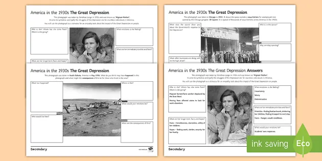 Worksheet for fifth graders on the Great Depression to enhance reading comprehension skills