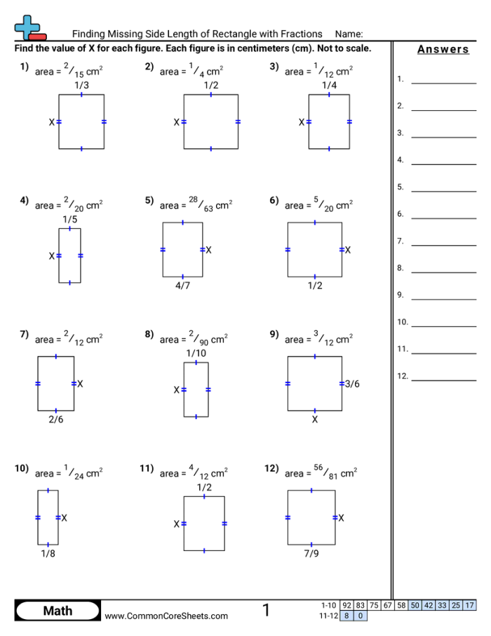 Rectangle Algebra Worksheet: Discover missing lengths in geometry fun Worksheet for finding missing lengths of rectangles using algebraic equations