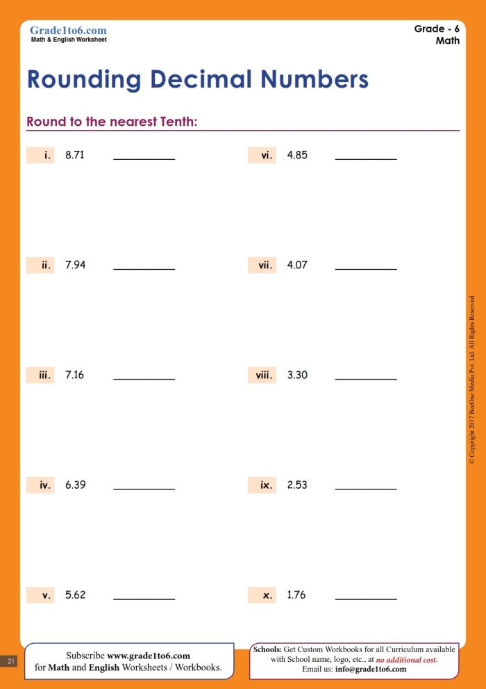 Rounding Decimals Practice Worksheet for Grade 5 Math Lesson 4 Fifth grade student completing a math worksheet focused on rounding decimals and comparing their values