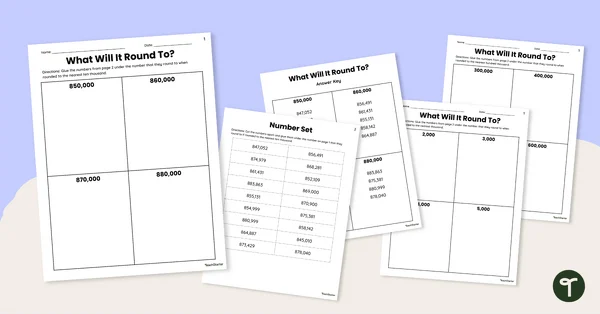 Worksheet for rounding decimals and fractions to whole numbers for fifth graders