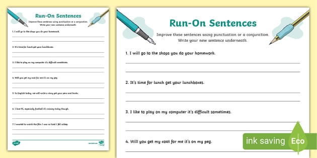 Worksheet featuring corrections for run-on sentences inspired by Shakespeare quotes