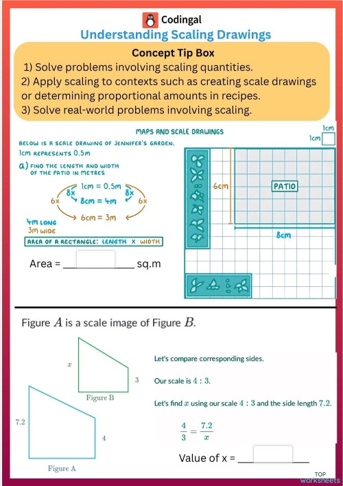 Scaling Practice Worksheet 18 for Multiplying Whole Numbers and Fractions Fifth grade math worksheet showing scaling practice problems with whole numbers and fractions for measurement skill building
