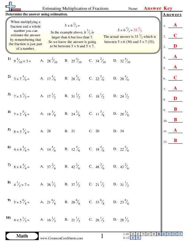 Scaling Practice Worksheet 15 for Multiplying Whole Numbers and Fractions Fifth grade math worksheet showing scaling practice problems with whole numbers and fractions for measurement lessons