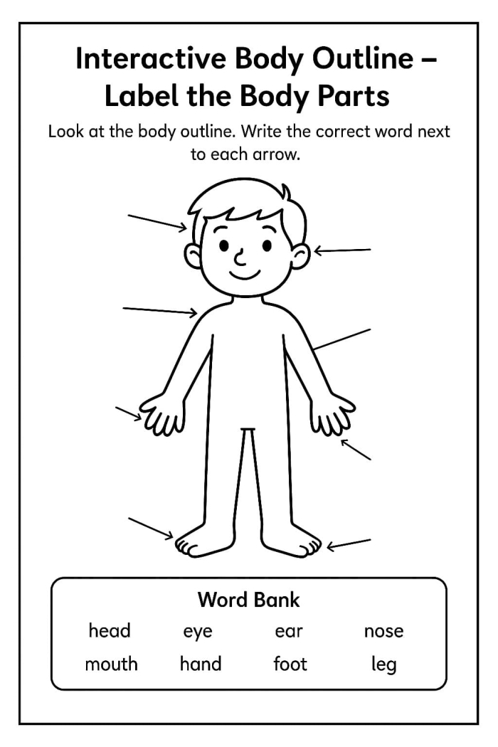 A student tracing a friend on large paper to create a full body outline for a science project