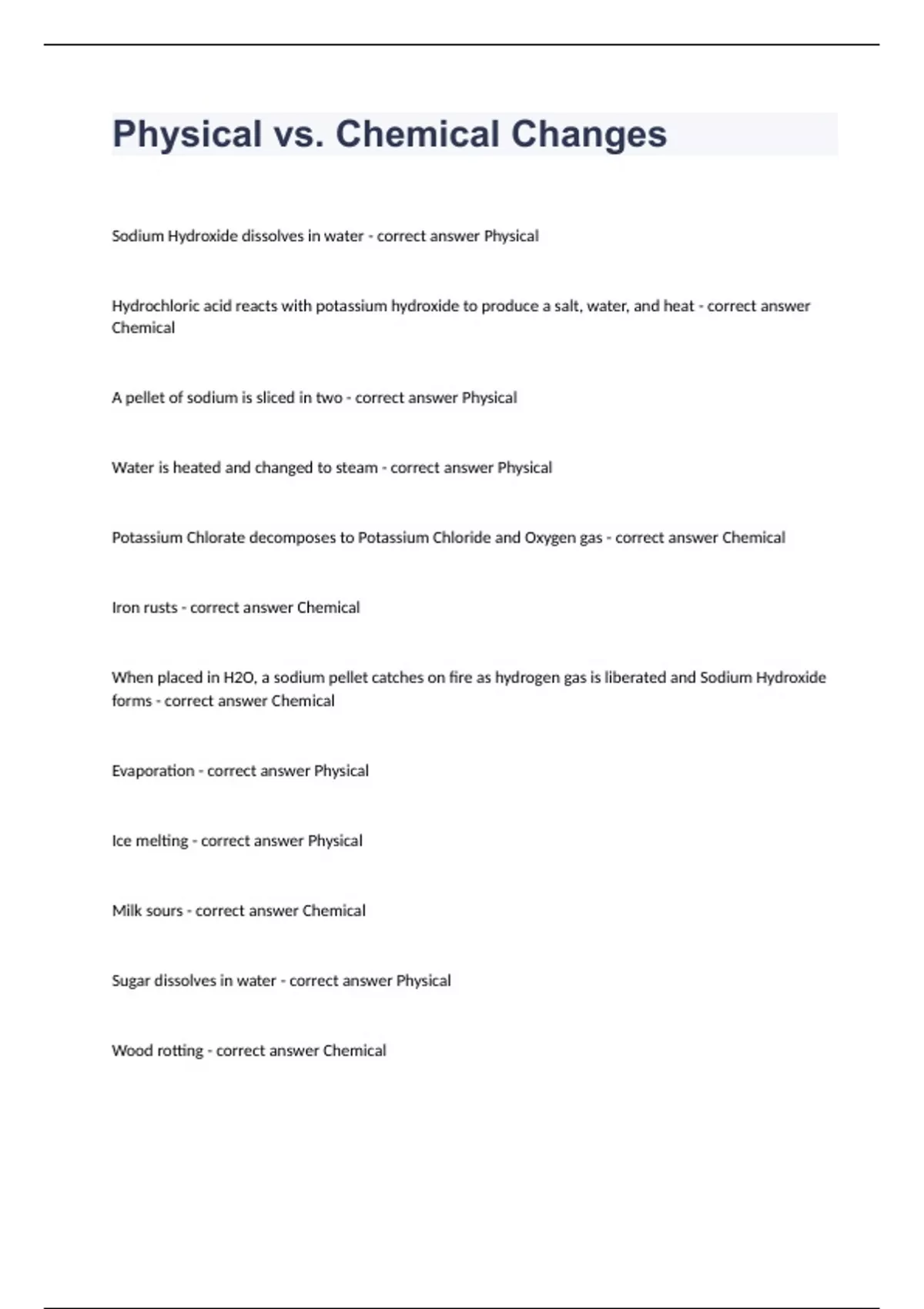 Chemical vs. Physical Properties Worksheet for Test Preparation Worksheet on chemical and physical properties for fifth graders' science review