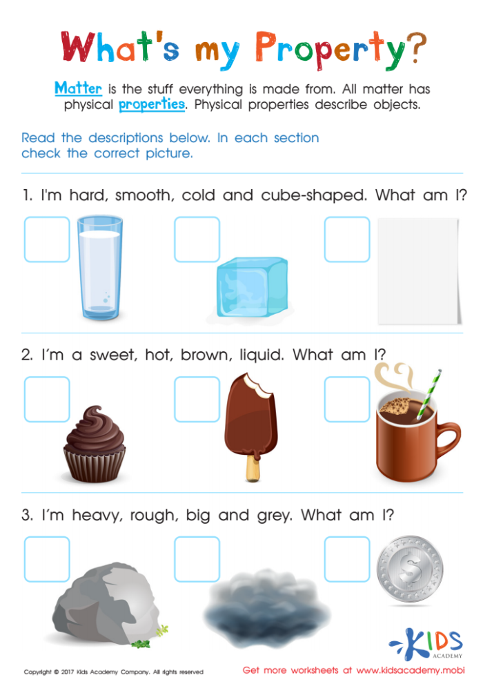 Science Review: Chemical Vs. Physical Properties Worksheet for Grade 5 Worksheet for fifth graders reviewing chemical and physical properties of matter