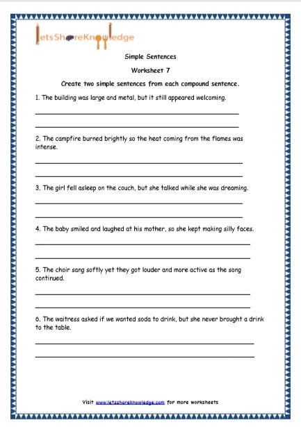 Fifth grade grammar worksheet focused on identifying simple compound and complex sentences