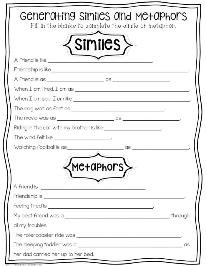 Worksheet featuring scrambled similes for fifth graders to enhance their reading skills. Engaging exercise to help children create their own similes and boost creativity.