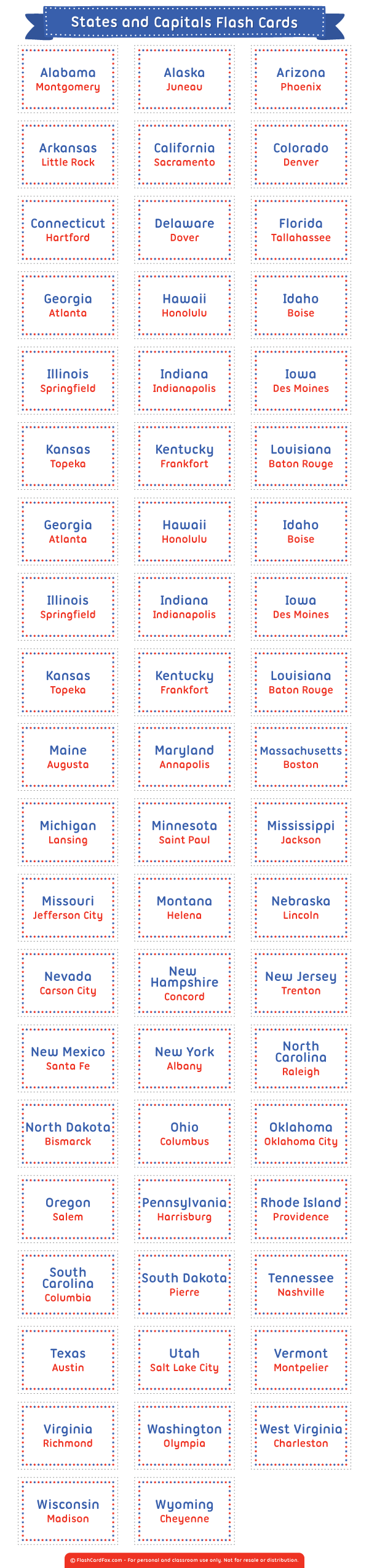 Mini states and capitals flash cards worksheet image number 15 Flash cards for teaching U.S. states and capitals in Spanish for fifth graders