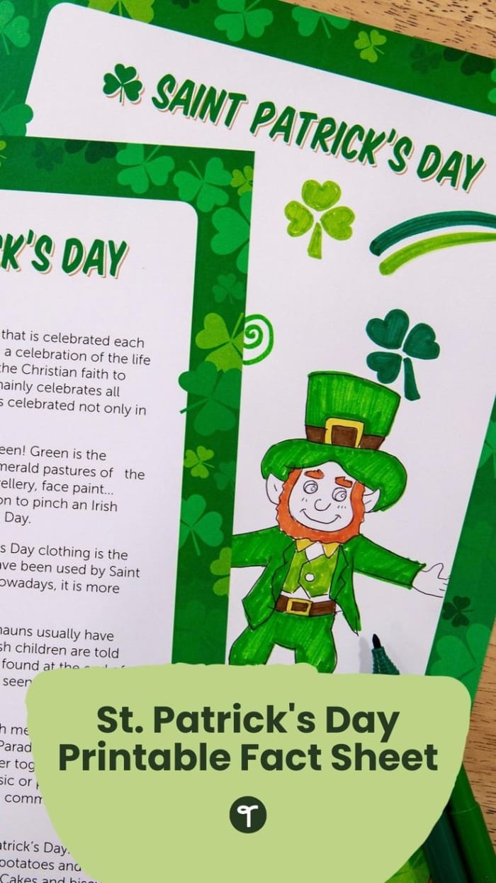 St. Patrick's Day Fun Facts worksheet for fifth graders featuring historical and cultural elements