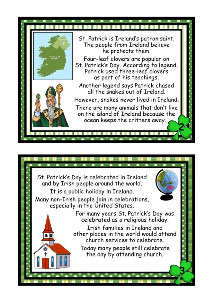 St. Patrick's Day Fun Facts worksheet for fifth graders exploring holiday history