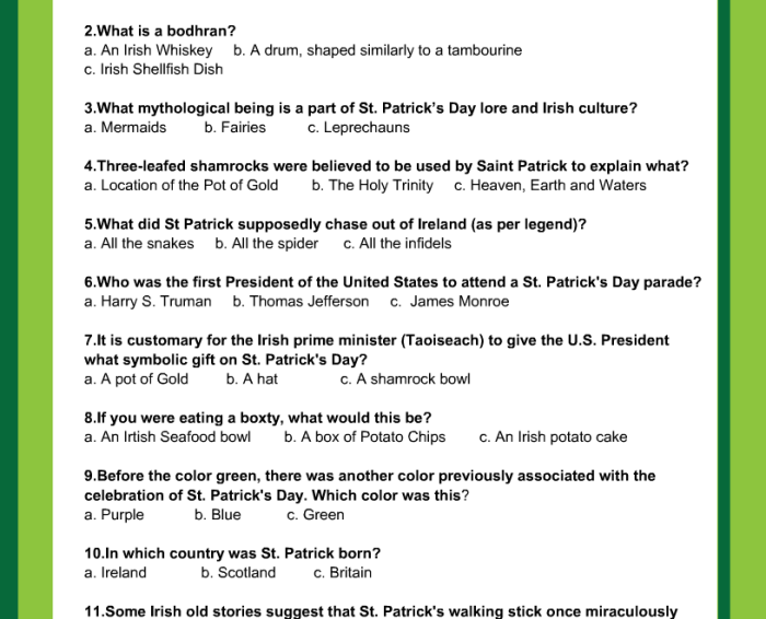 Fifth grade students answering St. Patrick's Day trivia questions on a worksheet