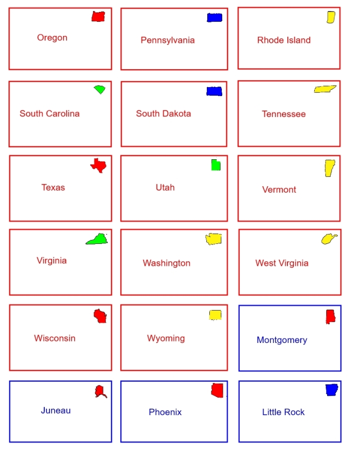States and Capitals Flash Cards worksheet for engaging educational activities Flash cards for learning U.S. states and capitals designed for fifth graders in Spanish